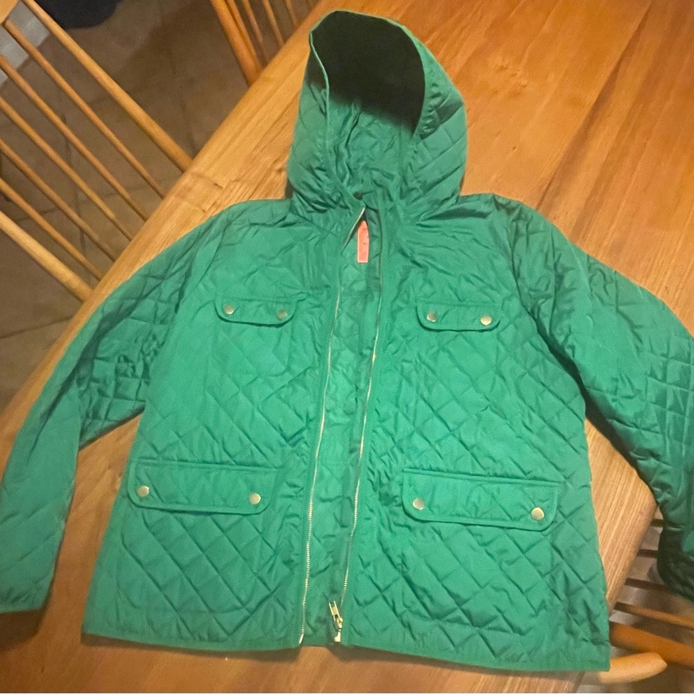 Green Quilted J Crew Signature Hooded Jacket
